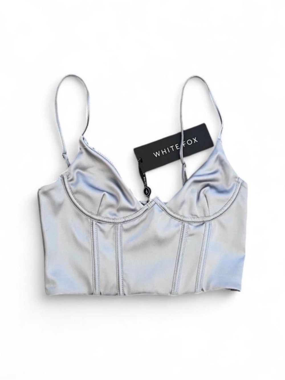White Fox Boutique Silver Satin Bralette